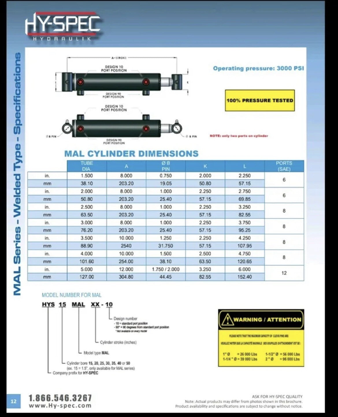 Hy-Spec HYS 15MAL04-10 Hydraulic Cylinder 1-1/2” Bore 4” Stroke NEW! SHIPS FREE!