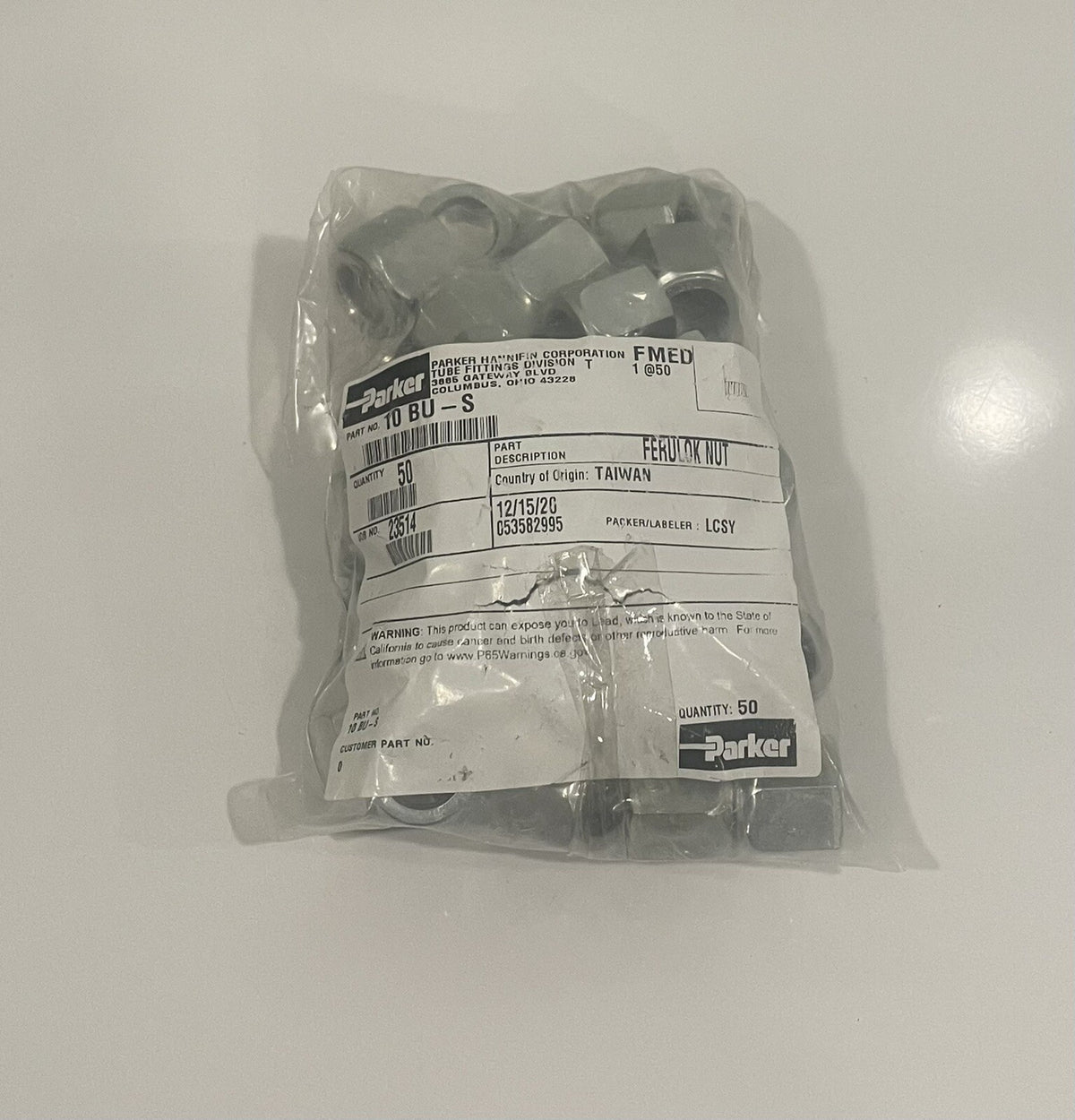 Parker 10BU-S Ferulok Tube Nut NEW! FREE SHIPPING!