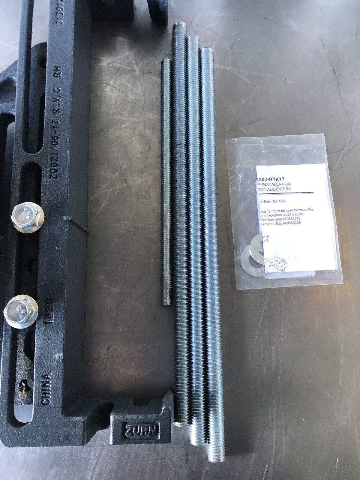 Zurn PQ1201-RYK17-TRM-15 L/Cplg W/ One Piece RYK17 Feet & 15-3/4” Studs NEW!!