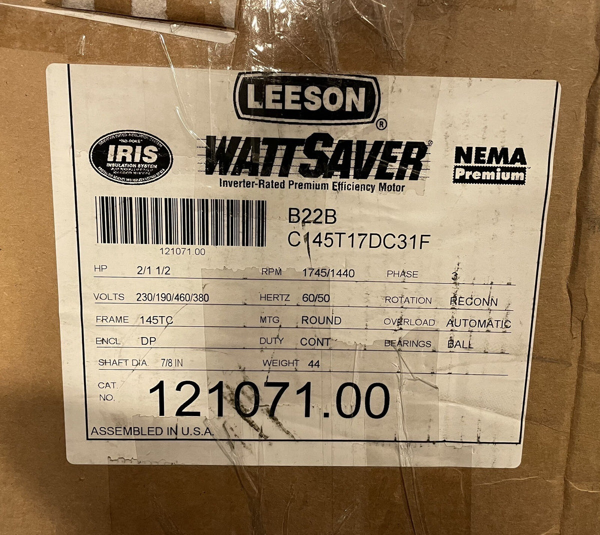 Leeson 121071.00 Electric Motor 3PH 50/60Hz 1745/1440 RPM NEW IN BOX!