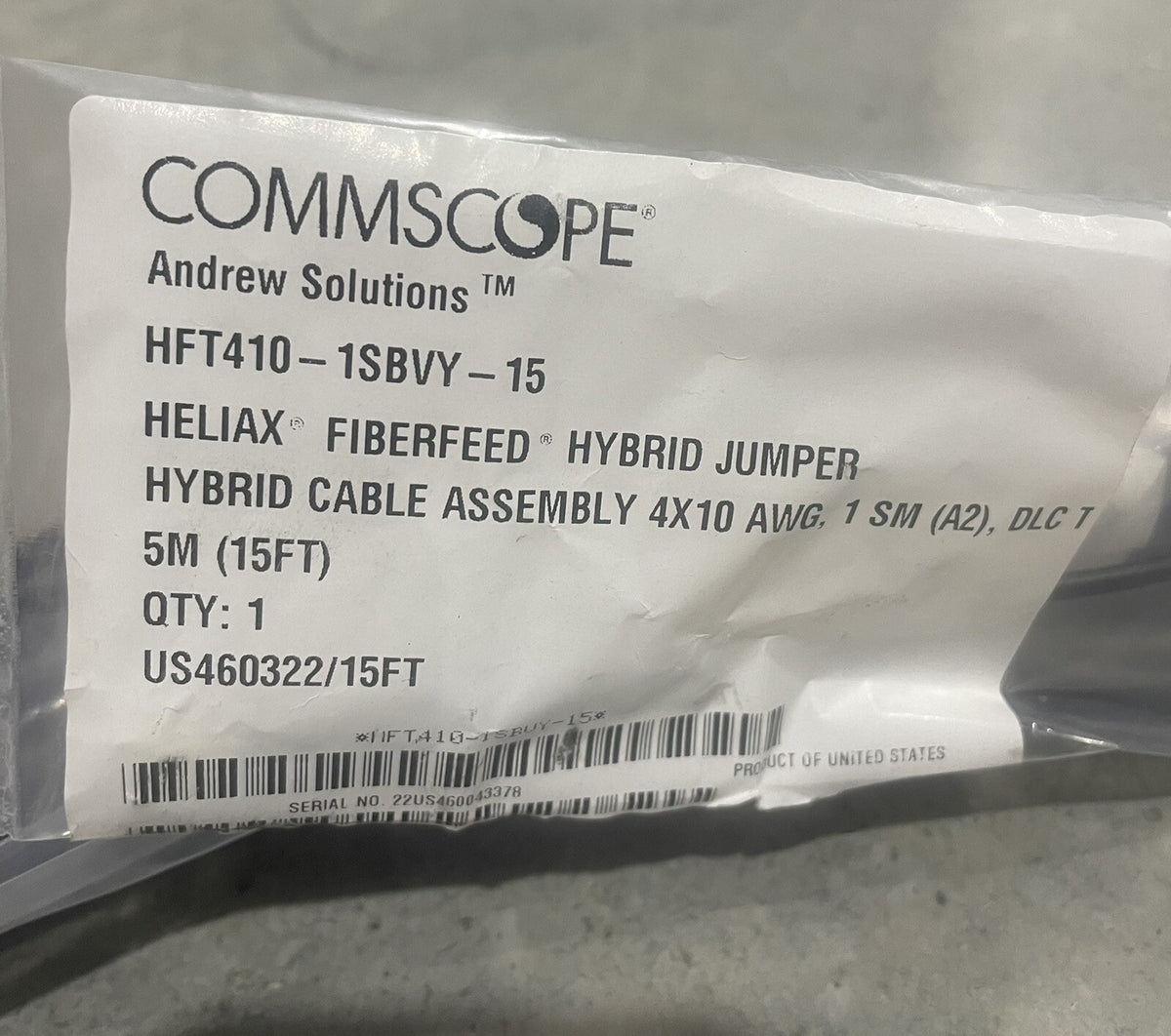 Commscope HFT410-1SBVY-15 Heliax Fiberfeed Hybrid Jumper Cable ASSY NEW!