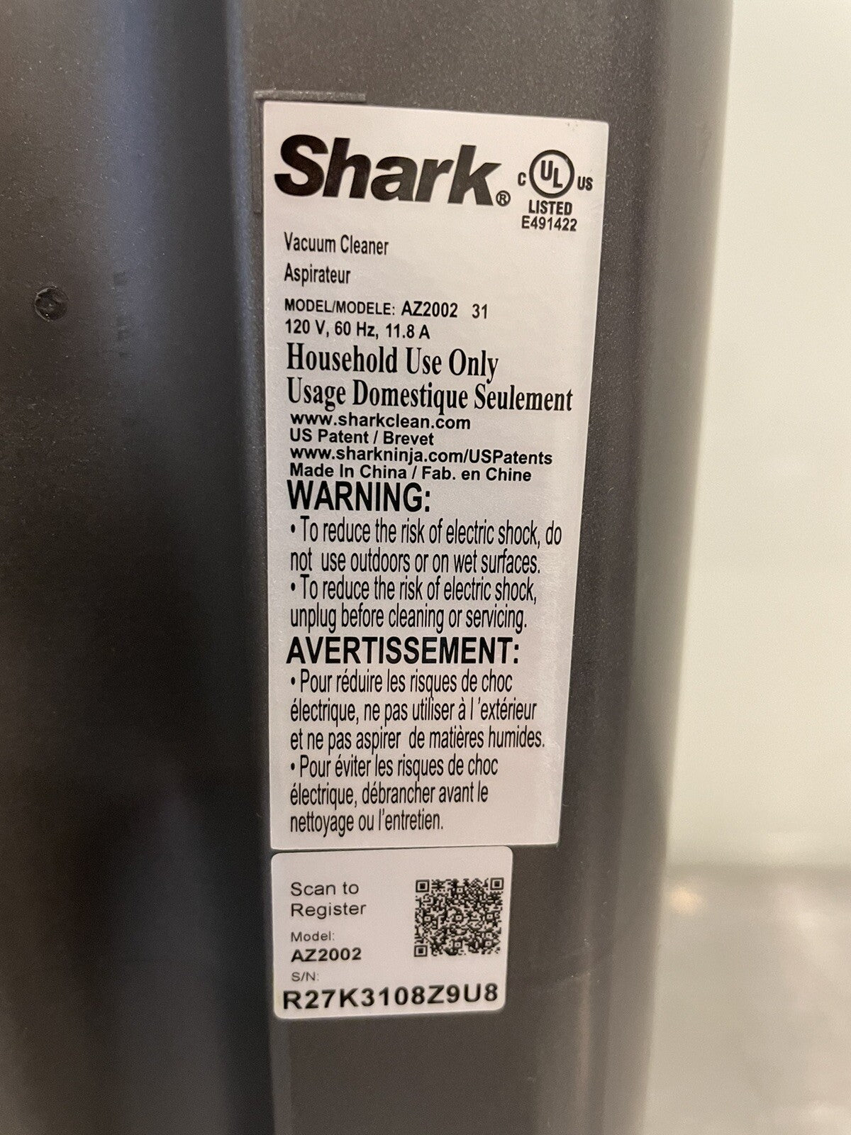 Shark AZ2002 Vertex Duoclean Powerfin Main Unit Assembly NEW! FREE SHIPPING!