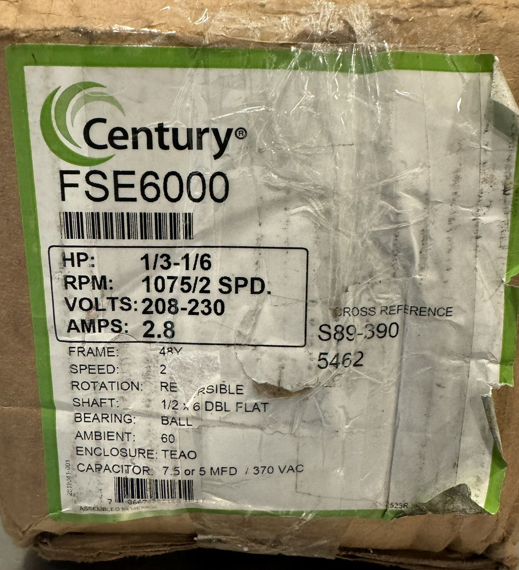 Century FSE6000 Condenser Fan Motor 1/3-1/6HP RPM 1075/2Speed NEW IN BOX!
