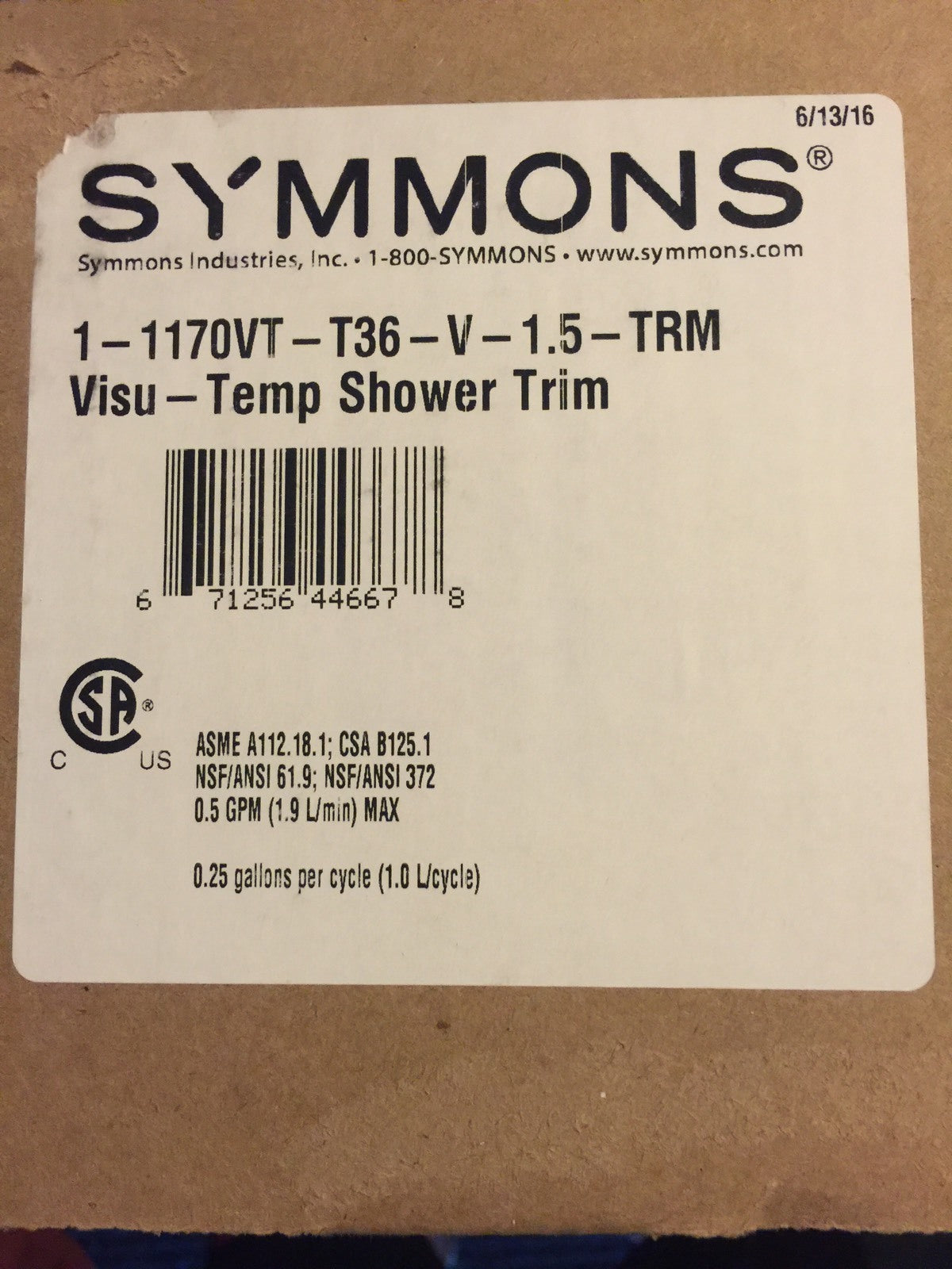 Symmons Visu Temp Shower & Hand Shower Trim Chrome 1-1170VT-T36-V-1.5-TRM NEW