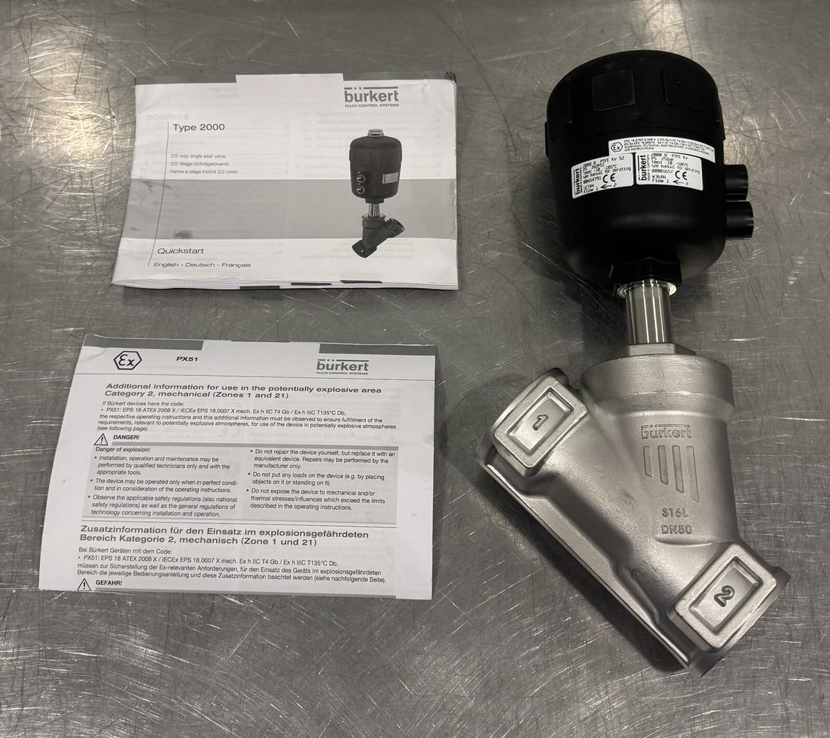 Burkert Type 2000 Pneumatic 2/2-Way Piston Angle Seat Valve 454791 NEW IN BOX!