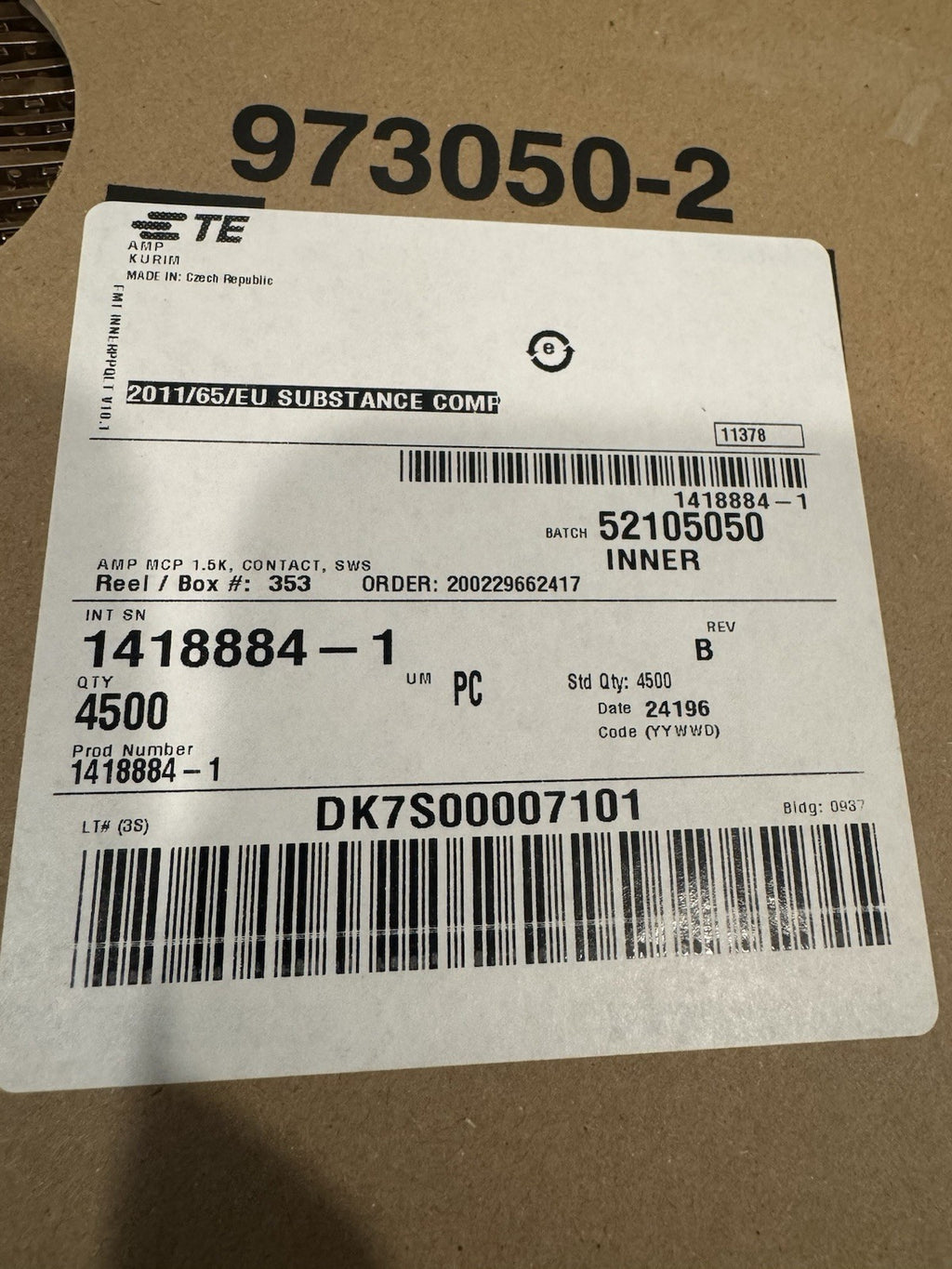 TE 1418884-1 Automotive Terminals AMP Connectors 4500 PACK NEW! FREE SHIPPING!