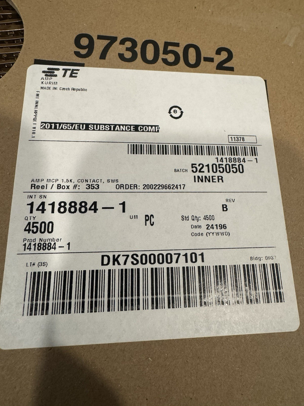 TE 1418884-1 Automotive Terminals AMP Connectors 4500 PACK NEW! FREE SHIPPING!