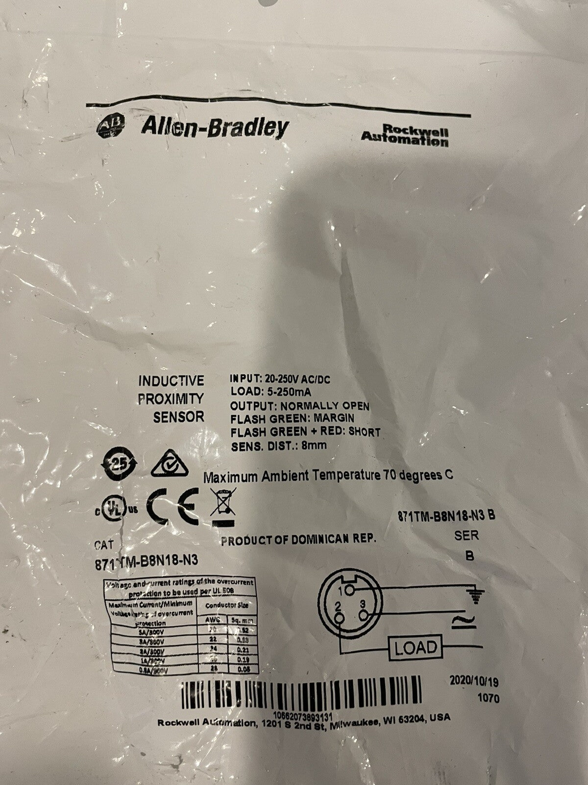 Allen Bradley 871TM-B8N18-N3 Metal Face Inductive Sensor NEW! FREE SHIPPING!