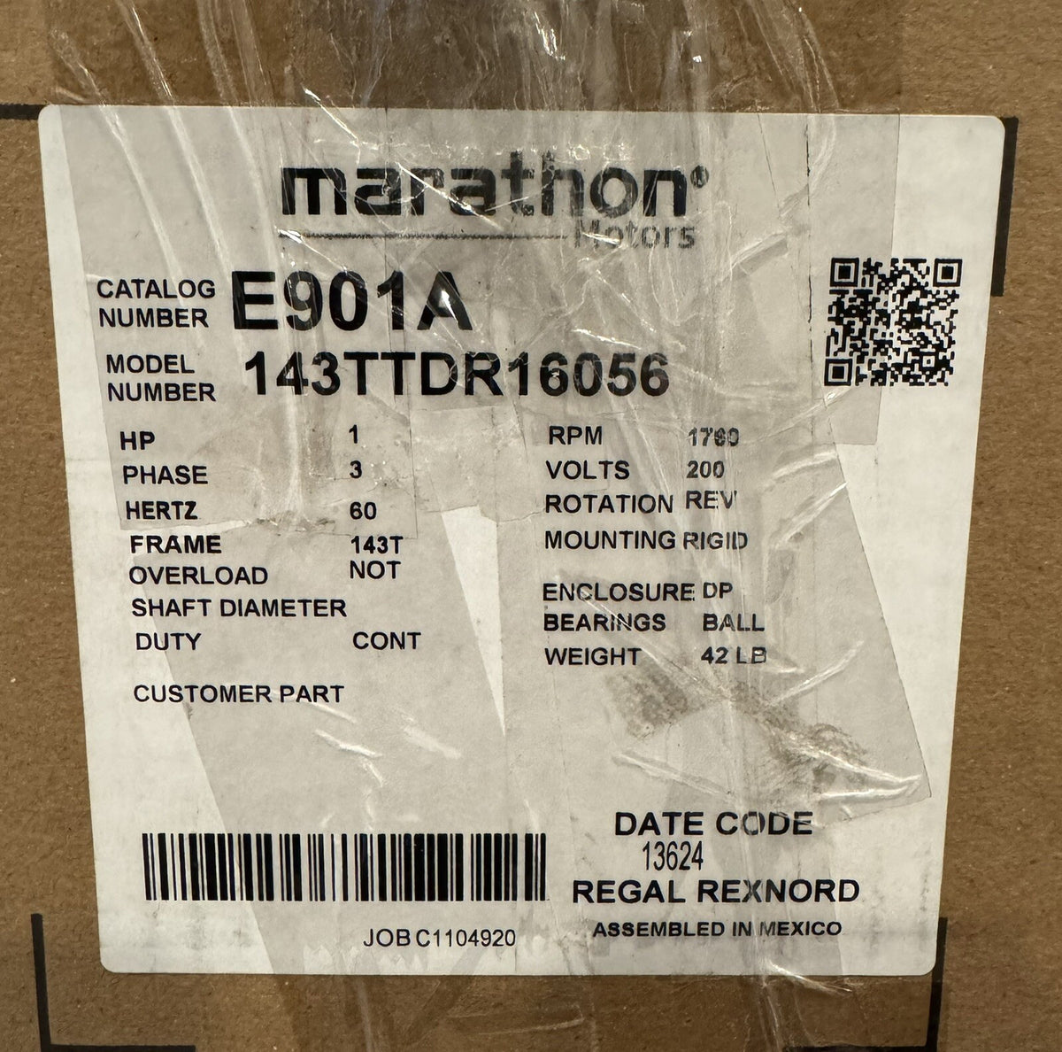 Marathon E901A Motor 1HP 3PH 200V 1760 RPM 143TTDR16056 NEW IN BOX! SHIPS FREE!