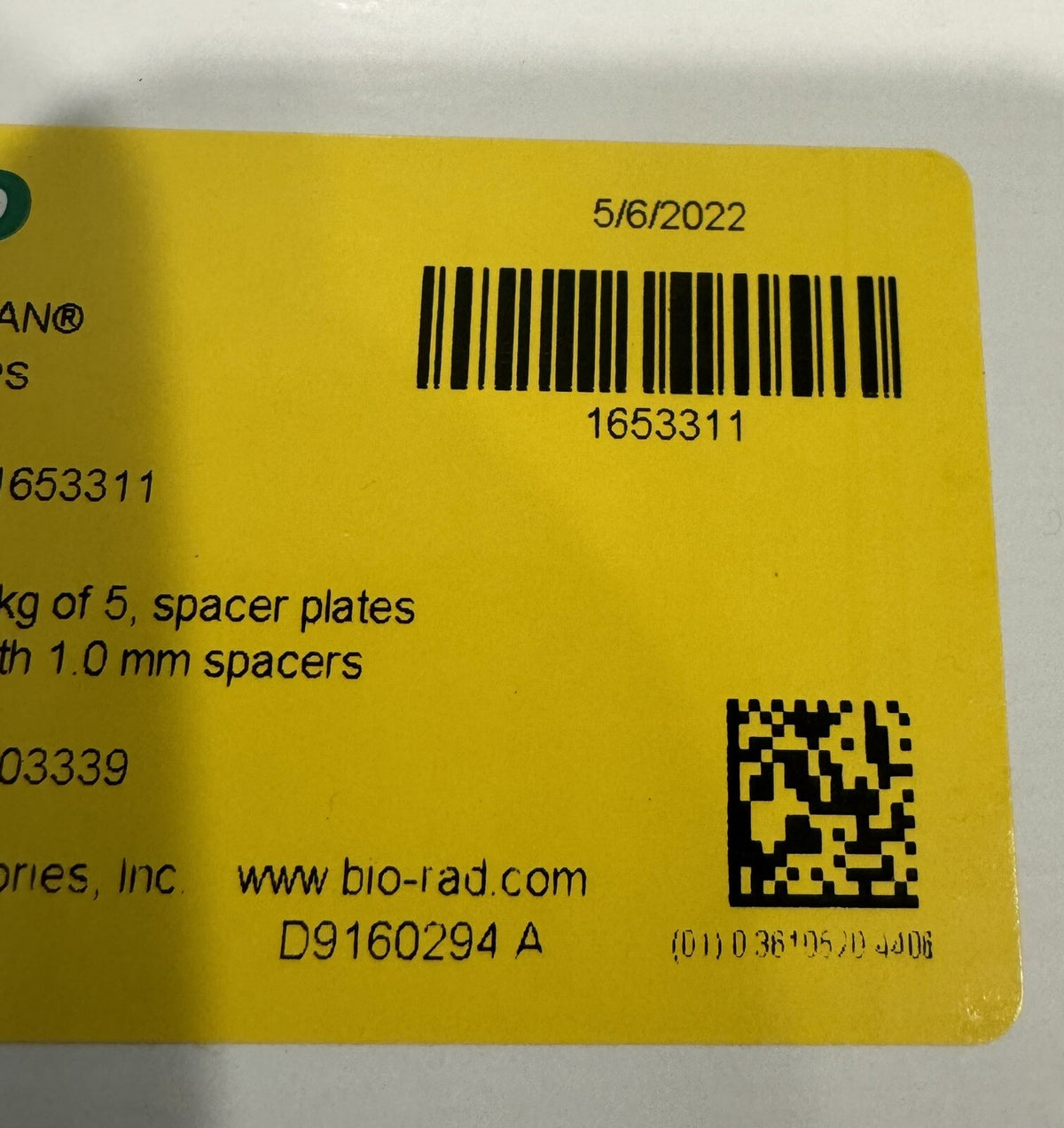 Bio-Rad 1653311 Mini-PROTEAN® Spacer Plates with 1.0 mm space Package Of 5 NEW!