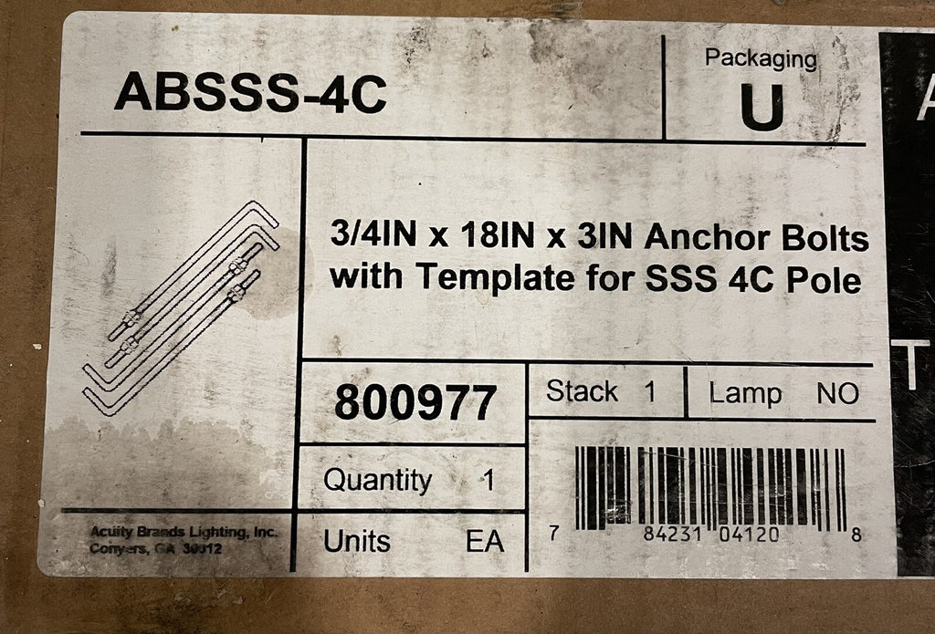 ABSSS-4C Anchor Bolts With Template 800977 NEW IN BOX! FREE SHIPPING!