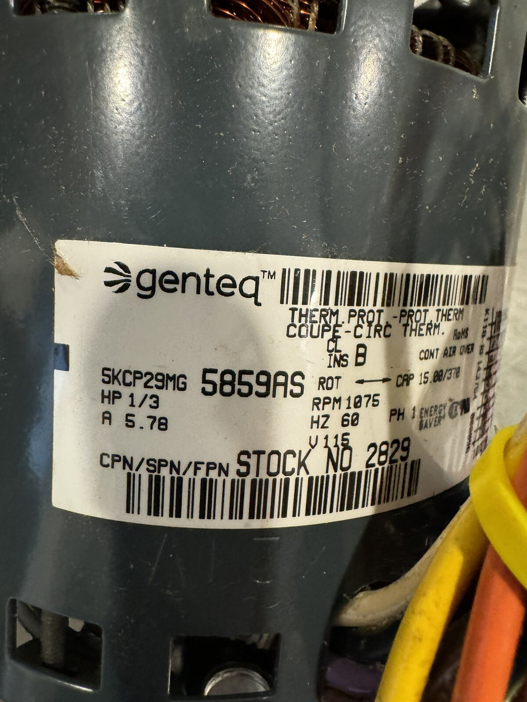 Genteq 5KCP29MG5859AS Motor 1/3HP 1025 RPM 2829 NEW! FREE SHIPPING!