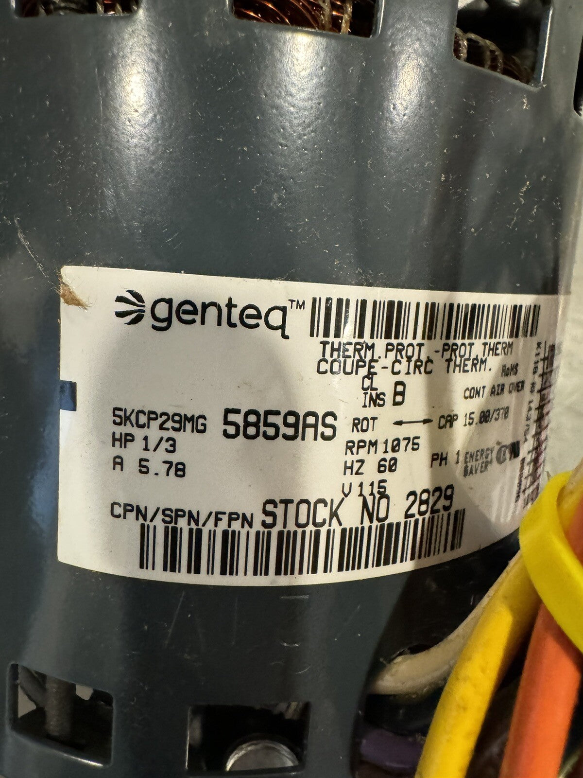 Genteq 5KCP29MG5859AS Motor 1/3HP 1025 RPM 2829 NEW! FREE SHIPPING!