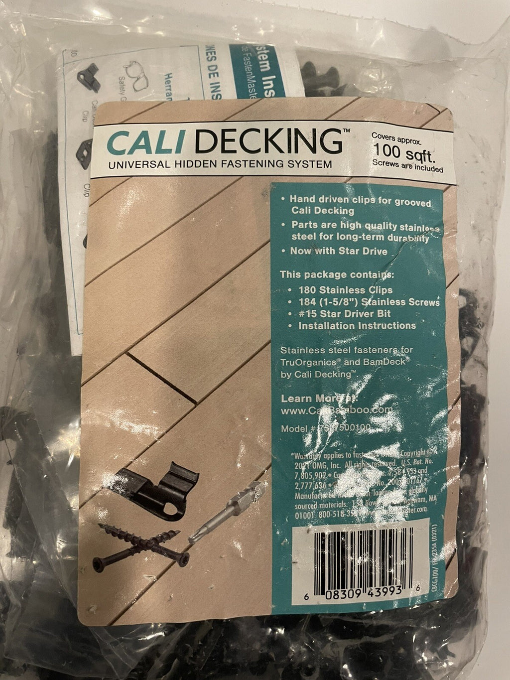 Cali Decking 7507500100 Hidden Fasteners Universal Deck Screws 180 PACK W/ Bit