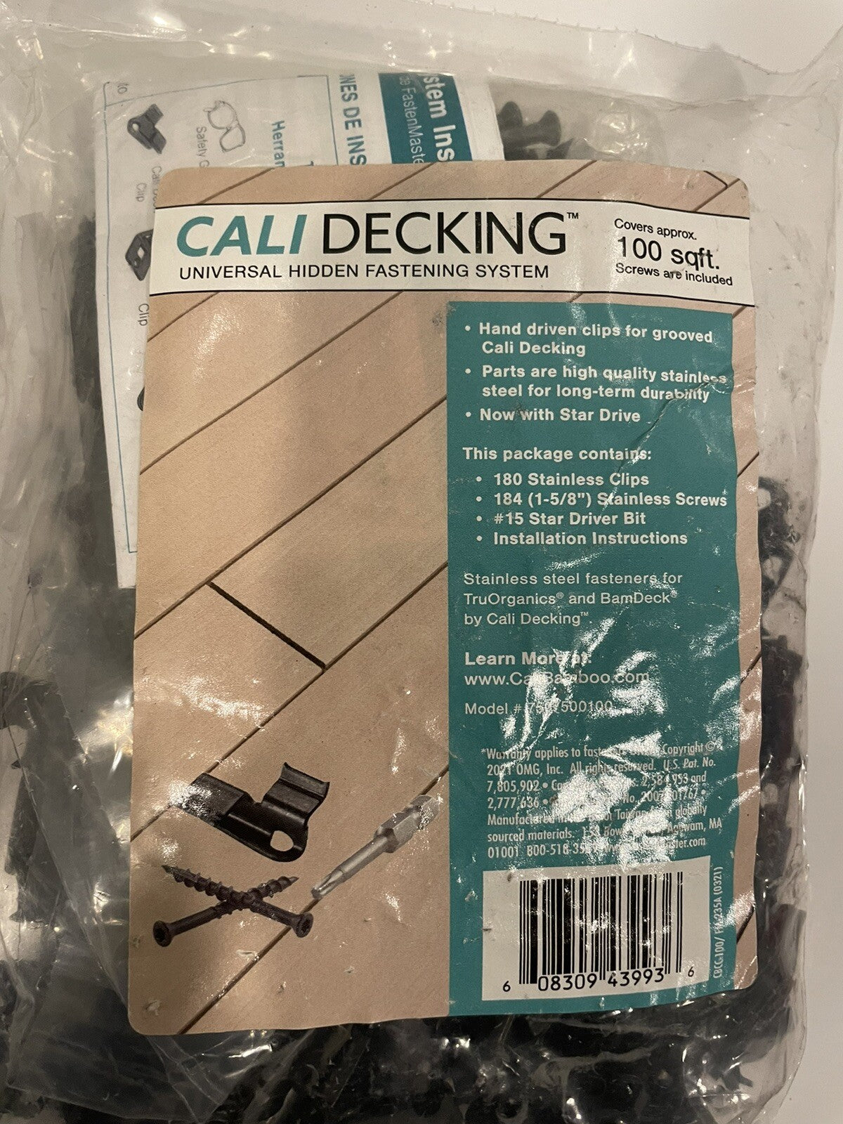 Cali Decking 7507500100 Hidden Fasteners Universal Deck Screws 180 PACK W/ Bit