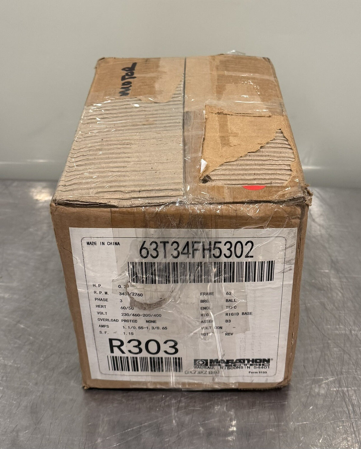 Marathon 63T34FH5302 Metric Motor R303 1/3HP 230/460-200/400V NEW! FREE SHIPPING