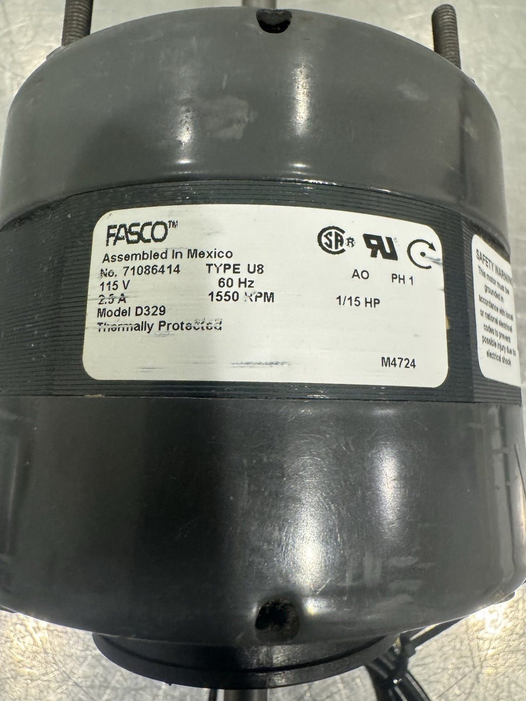 Fasco 71086414 115V 1/15 HP 1550 RPM AC Motor D329 NEW! FREE SHIPPING!