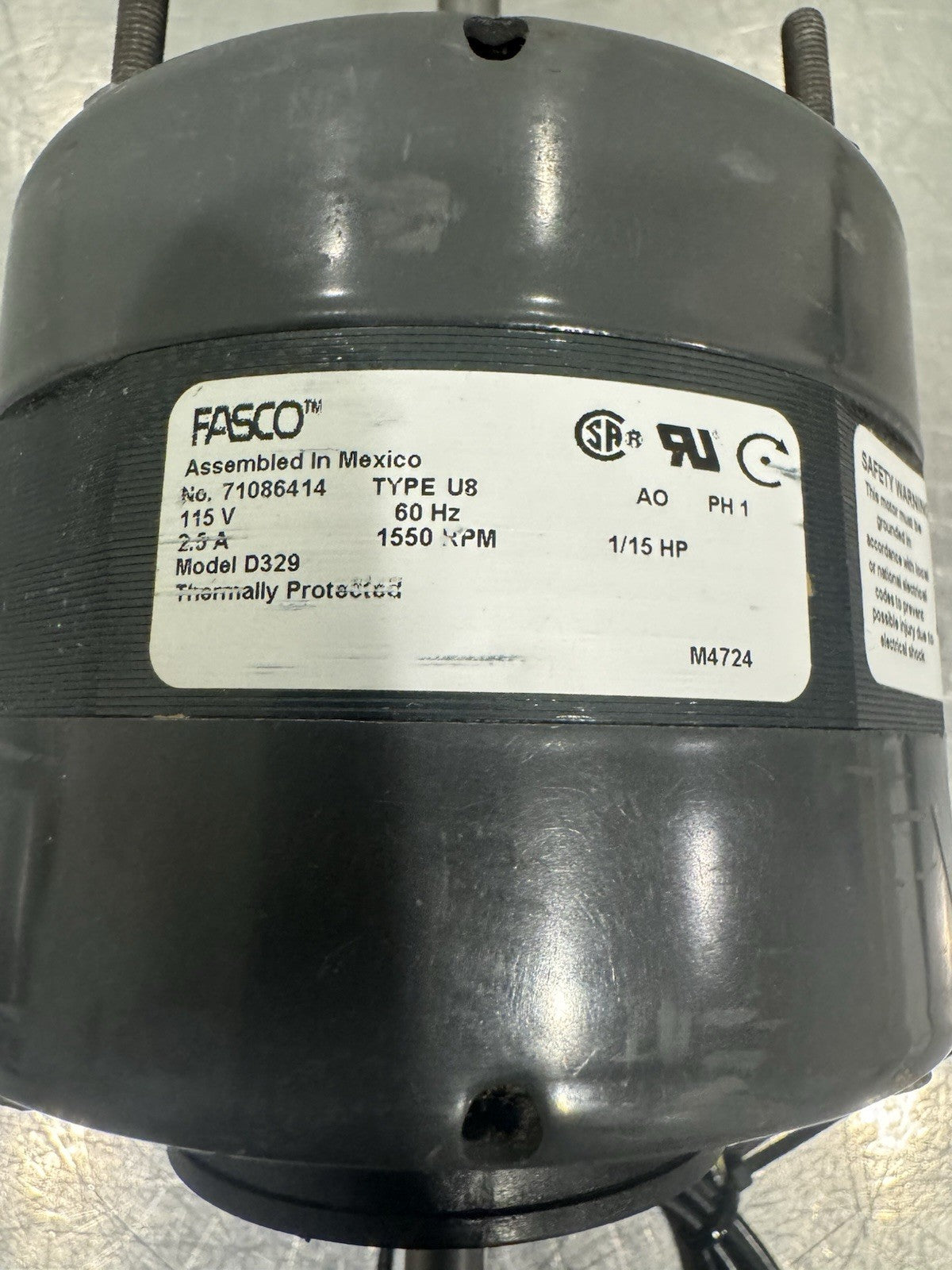 Fasco 71086414 115V 1/15 HP 1550 RPM AC Motor D329 NEW! FREE SHIPPING!
