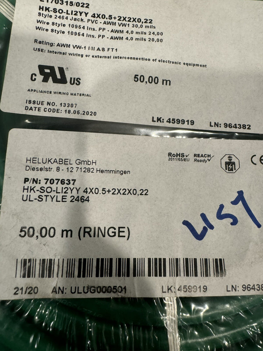 HK-SO-LI2YY Wire Roll 50 Meter E170315/022 707637 NEW! FREE SHIPPING!