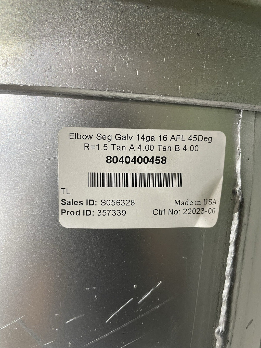 8040400458 Galvanized Elbow 45 Degree 14Ga 16 AFL NEW! FREE SHIPPING!