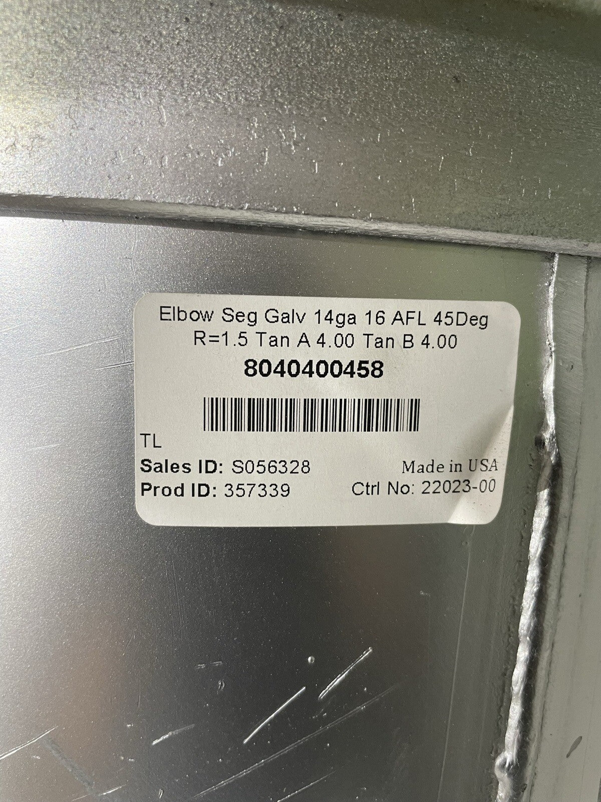 8040400458 Galvanized Elbow 45 Degree 14Ga 16 AFL NEW! FREE SHIPPING!