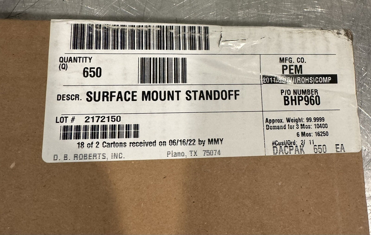 Penn Engineering SMTSO-632-8ET PACK OF 650 Reelfast Surface Mount Nuts Standoff 