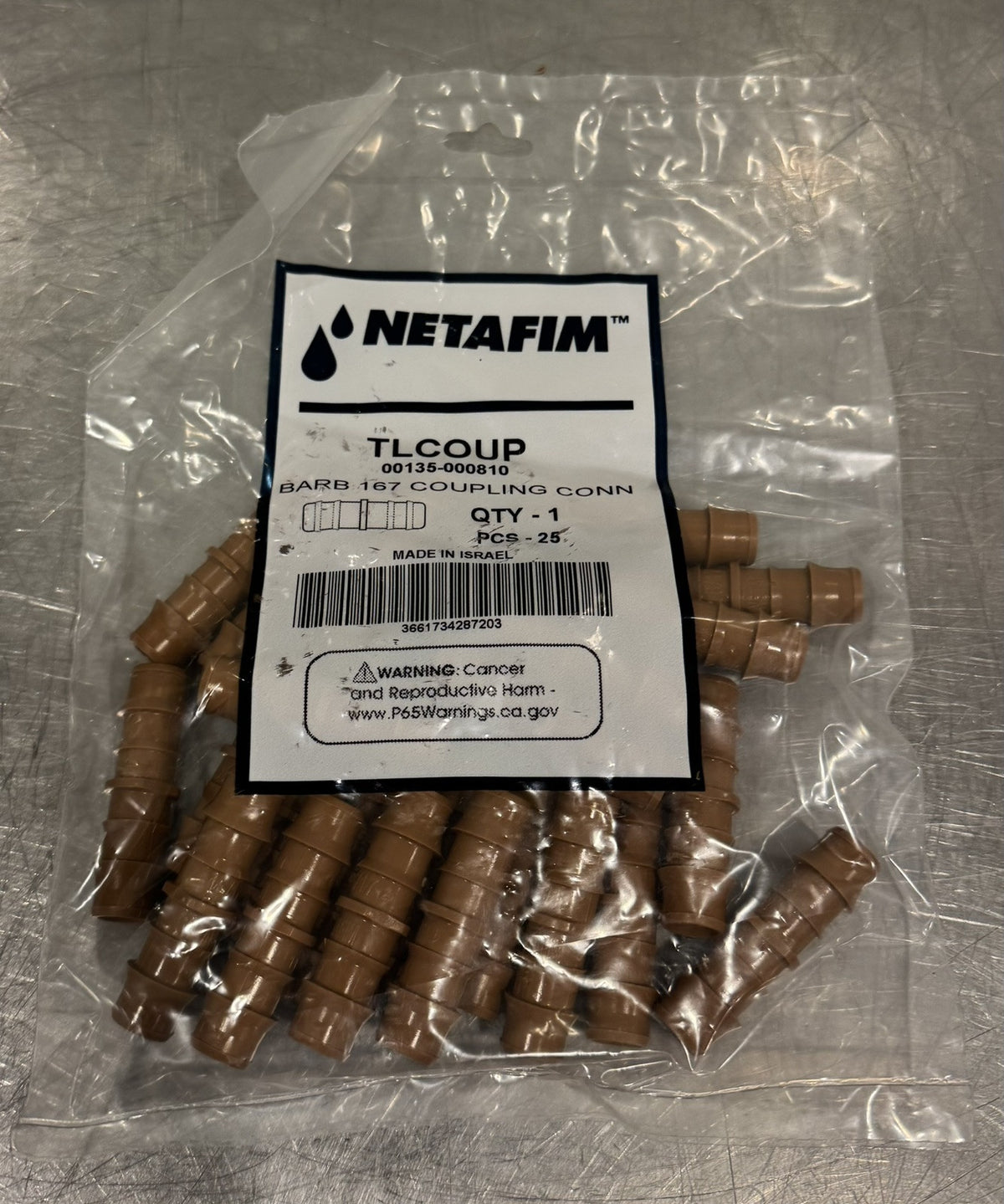 Netafim 00135-000810 Barbed Coupling Irrigation 500 PACK NEW! FREE SHIPPING!