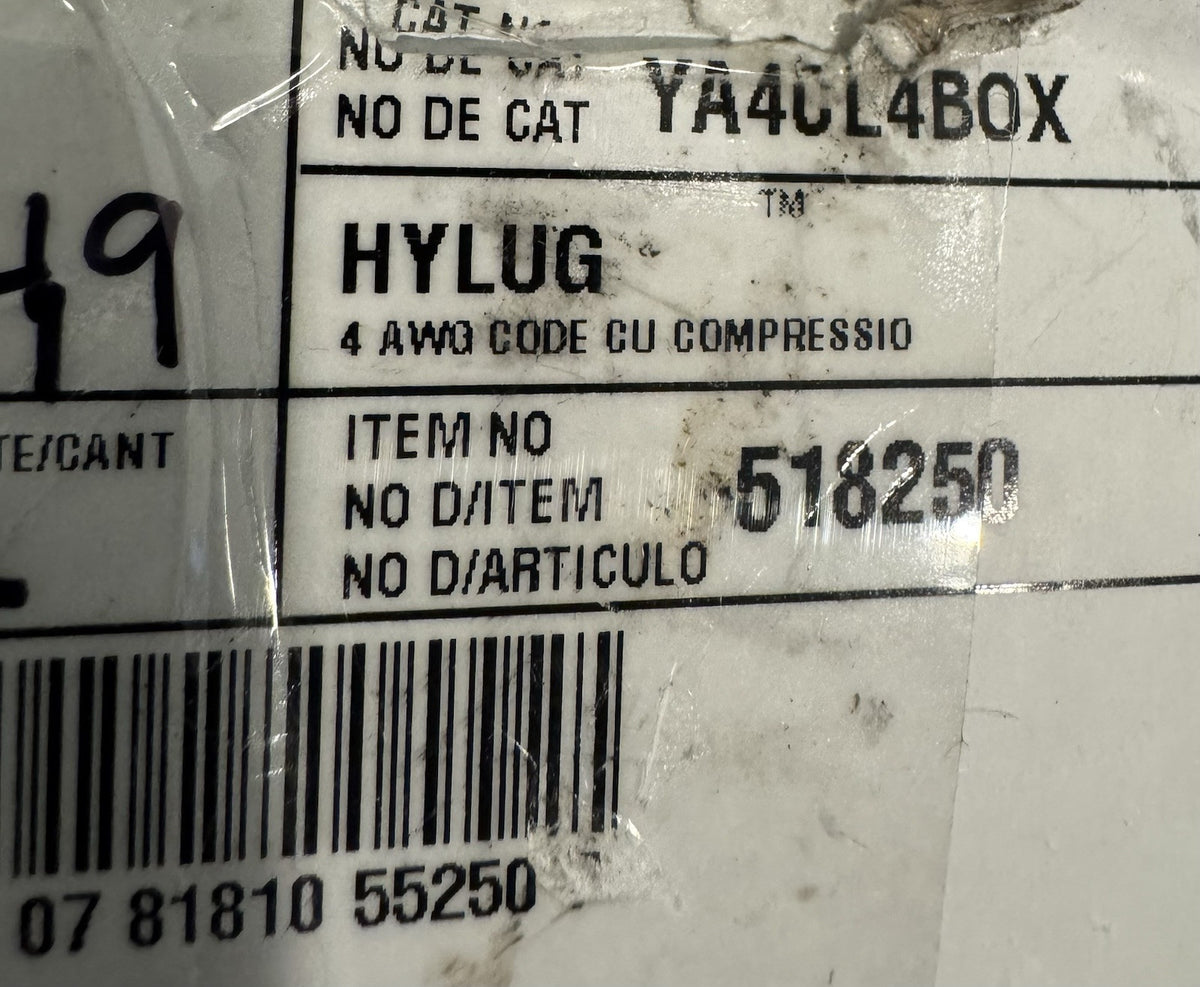 Burndy YA4CL4BOX Hylug 4 AWG CU Compression 518250 PACK OF 49 NEW IN BOX!