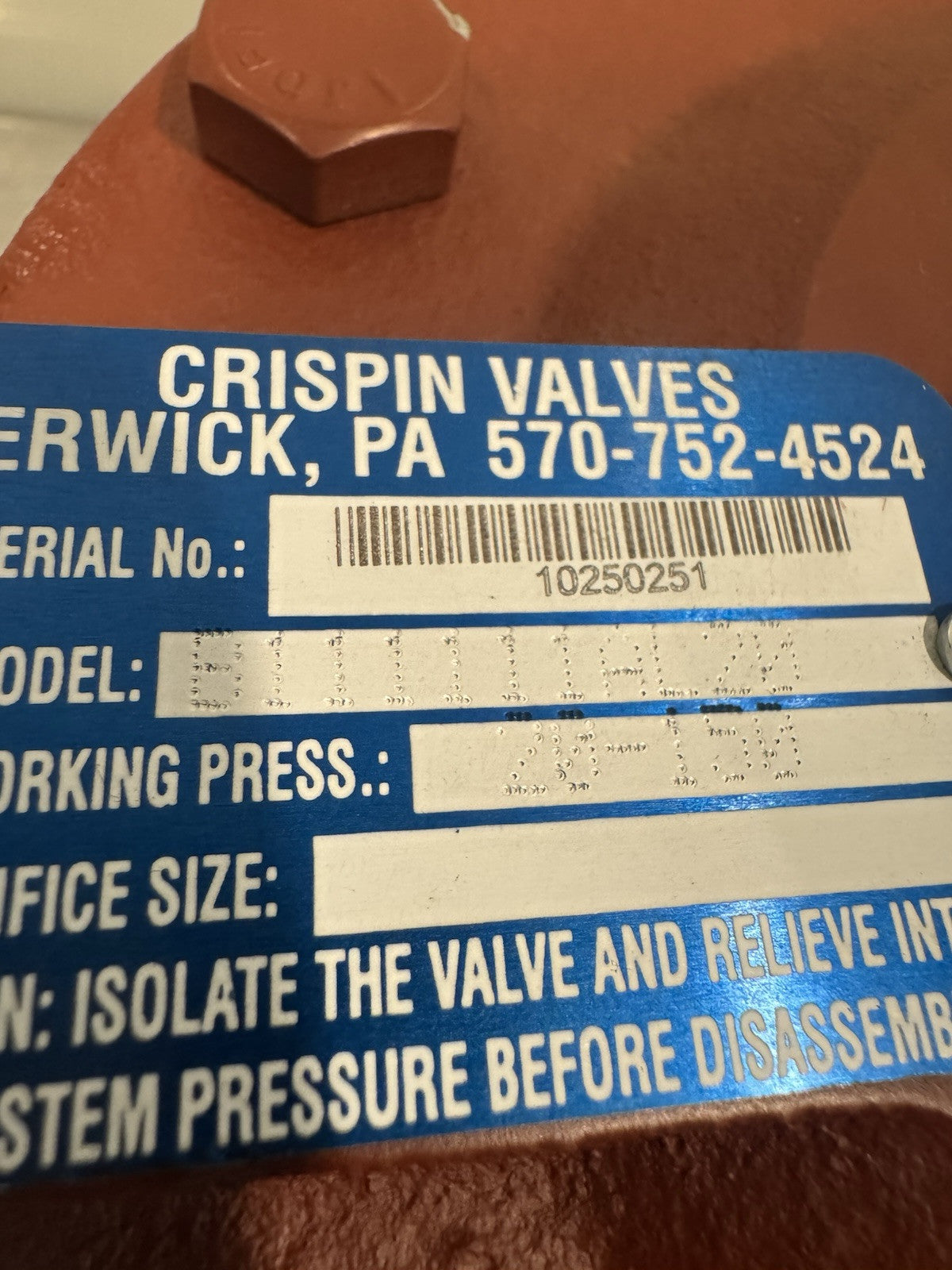 Crispin Valves B111111AL20 Release Valve NEW! FREE SHIPPING!