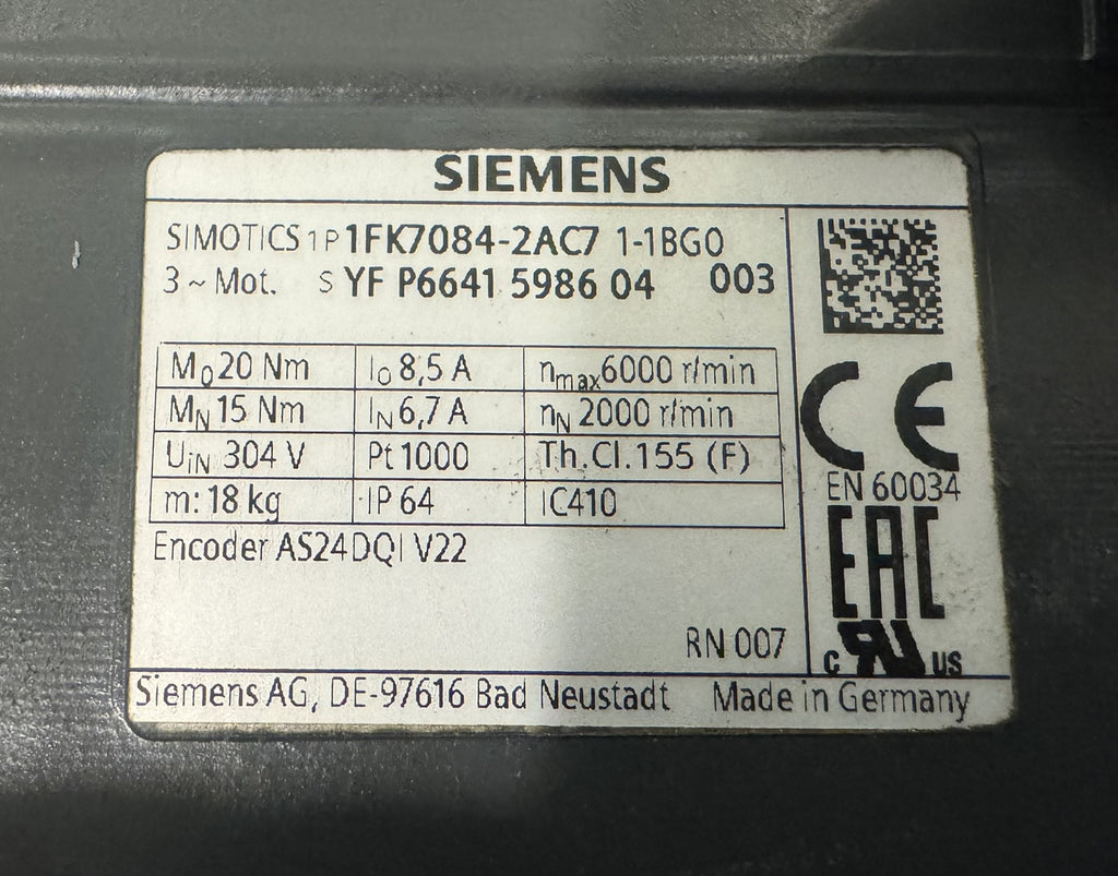 Siemens 1FK7084-2AC71-1BG0 Servo Motor Simotics 1-1BG0 NEW! FREE SHIPPING!