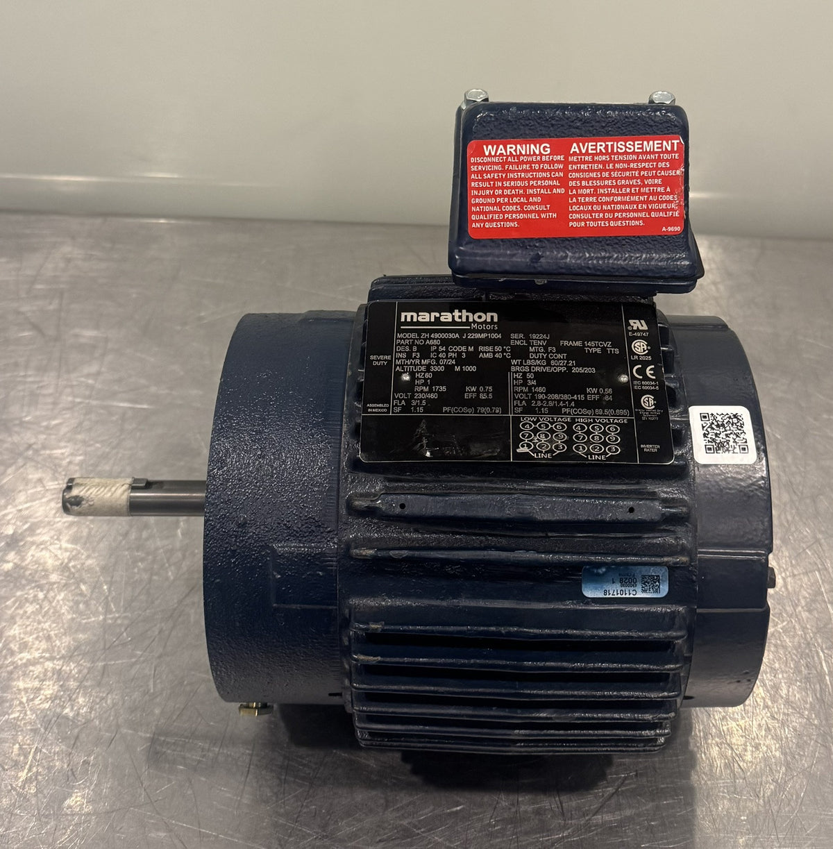 Marathon A680 Blower Motor 145TCVZ 4900030 NEW! FREE SHIPPING!
