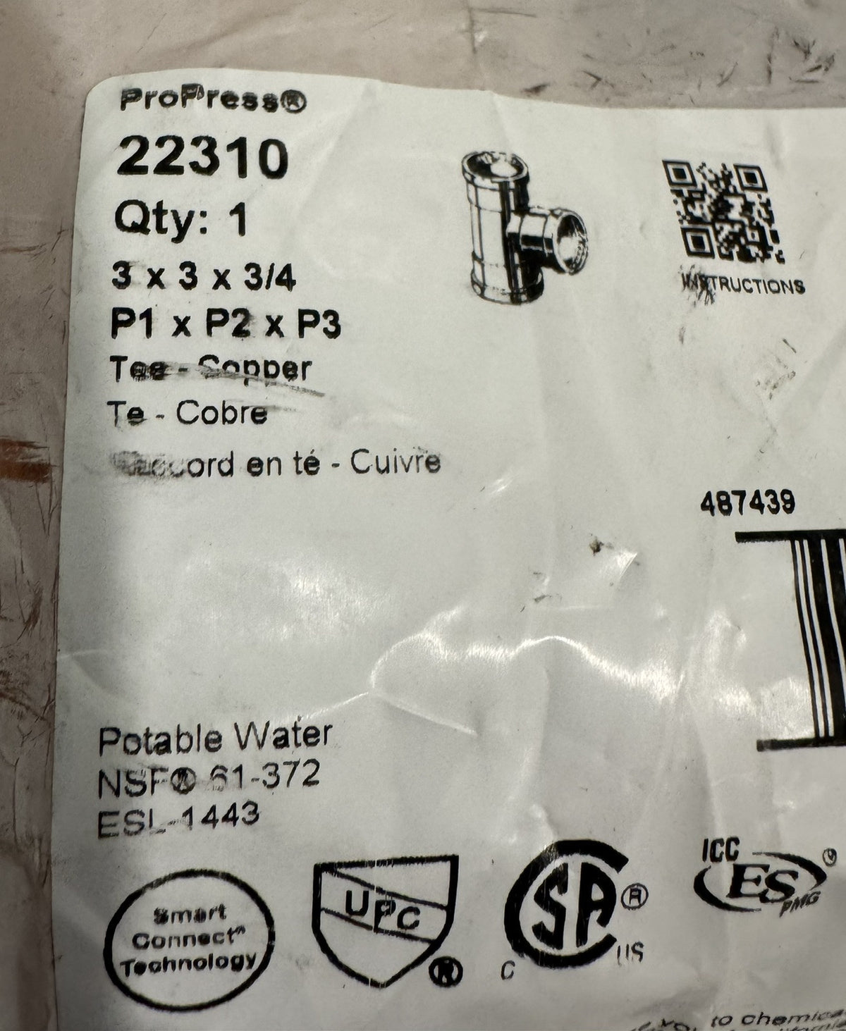 Viega 22310 Propress Tee 3” X 3” X 3/4” Copper NEW! FREE SHIPPING!