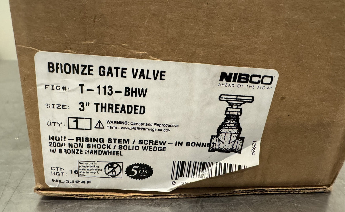 Nibco T-113-BHW Bronze Gate Valve 3” Threaded NEW! FREE SHIPPING!