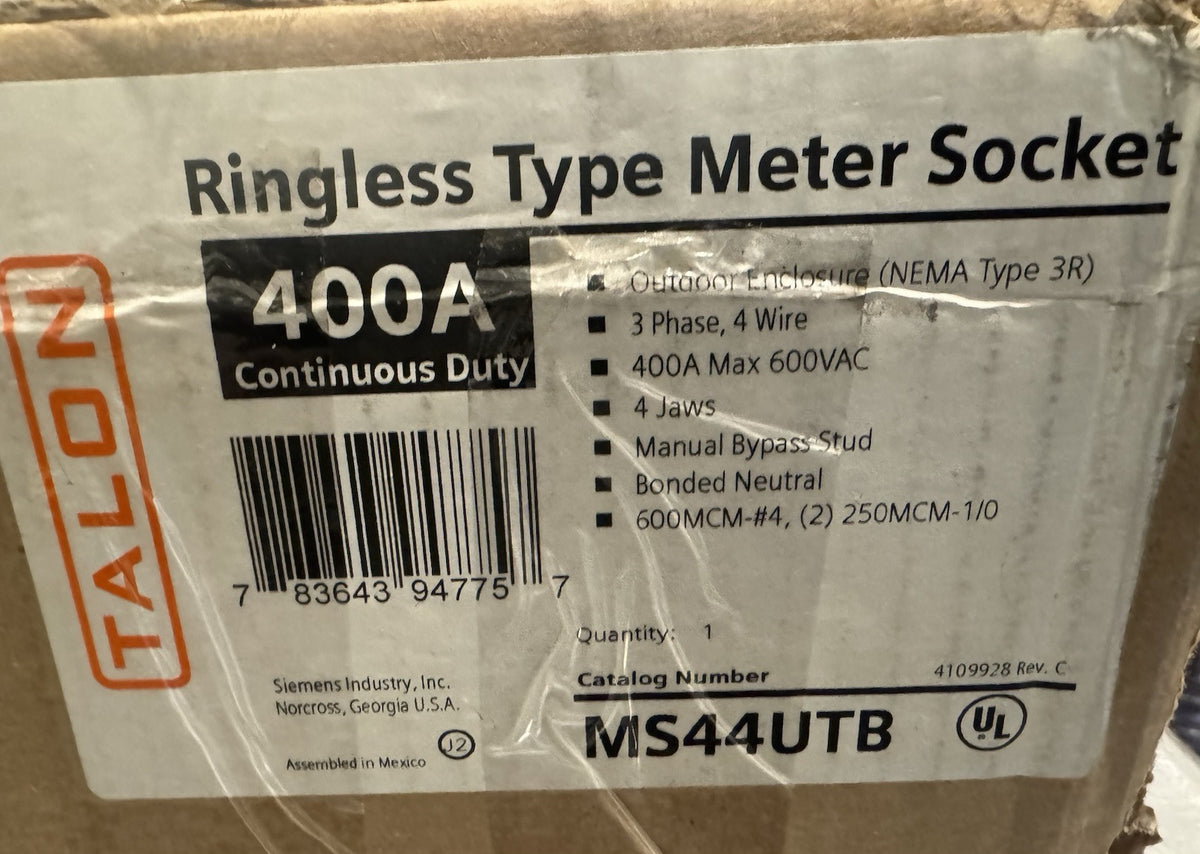 Talon MS44UTB Meter Socket 400A Ringless Socket NEW IN BOX! FREE SHIPPING!