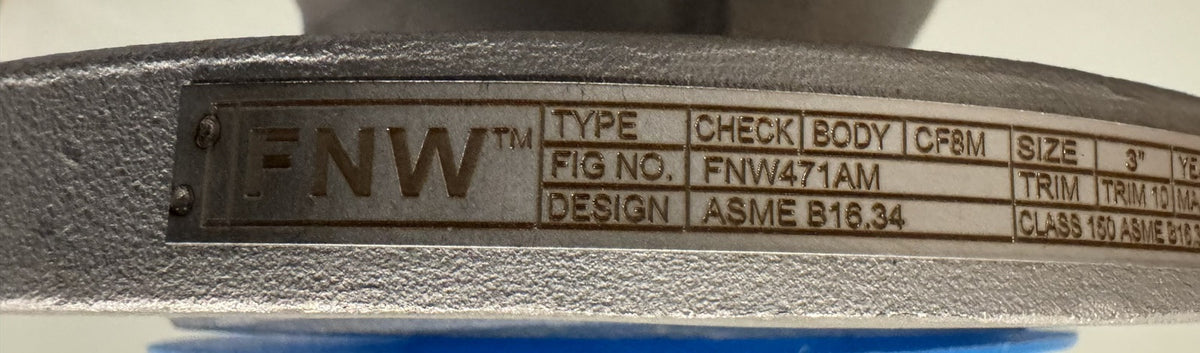 FNW 471AM 3” Flanged Stainless Steel Check Valve NEW! FREE SHIPPING!