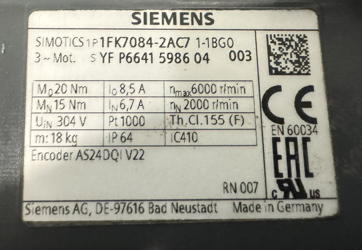 Siemens 1FK7084-2AC71-1BG0 Servo Motor Simotics 1-1BG0 NEW! FREE SHIPPING!