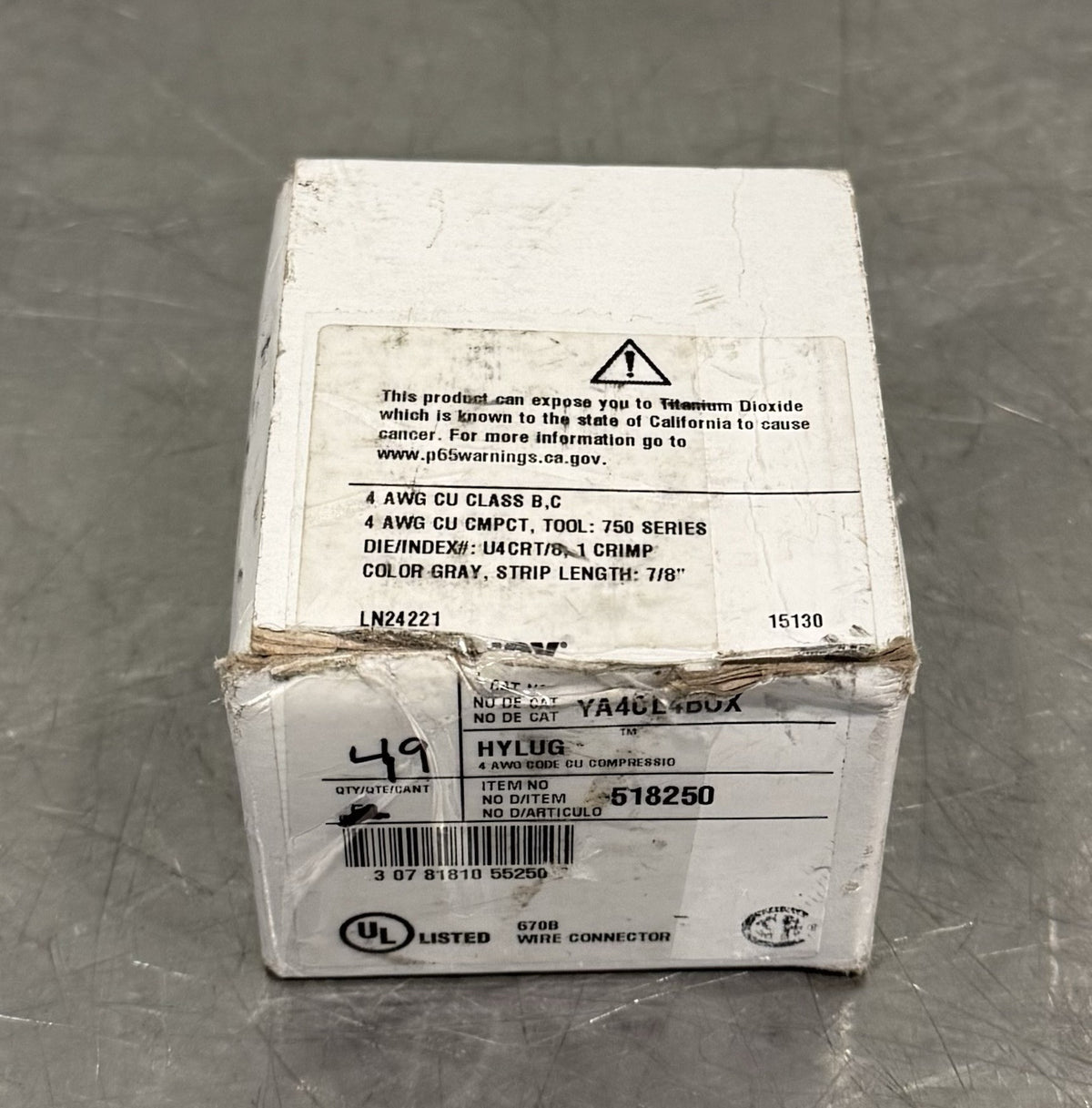 Burndy YA4CL4BOX Hylug 4 AWG CU Compression 518250 PACK OF 49 NEW IN BOX!