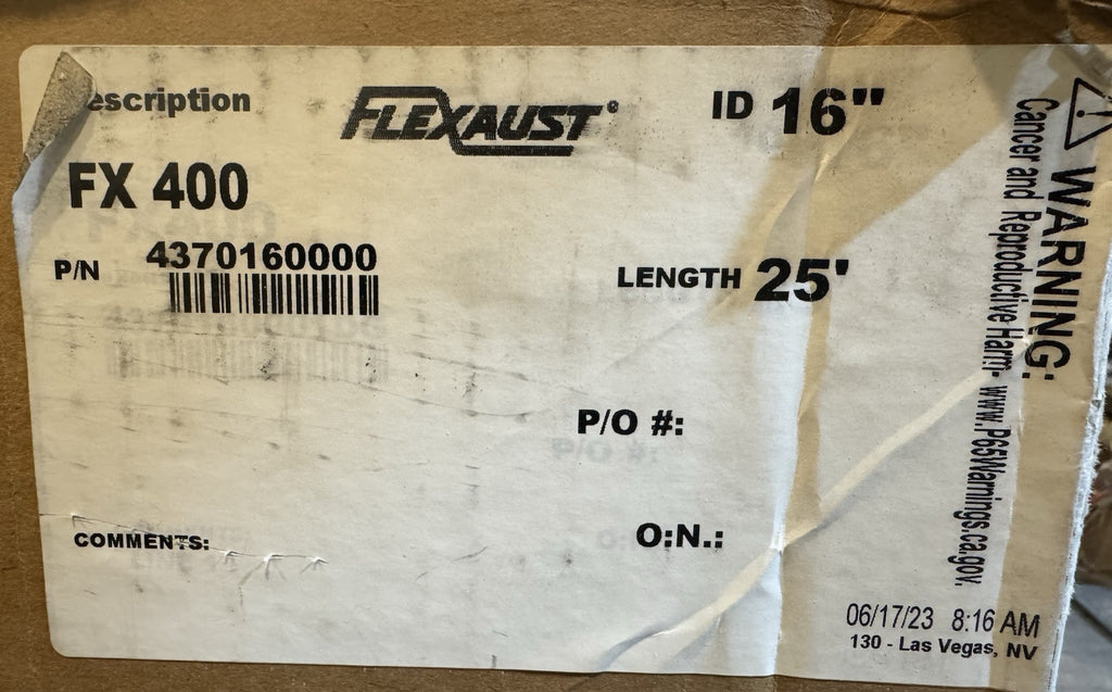 Flexaust FX400 16" ID 25' Length Springflex 4370160000 NEW! FREE SHIPPING!