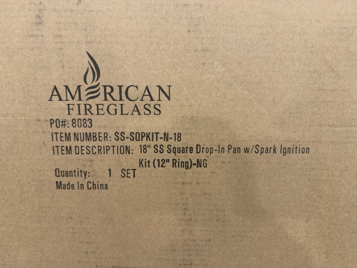 American Fireglass SS-SQPKIT-N18 Firepit Drop In Stainless NEW IN BOX SHIPS FREE