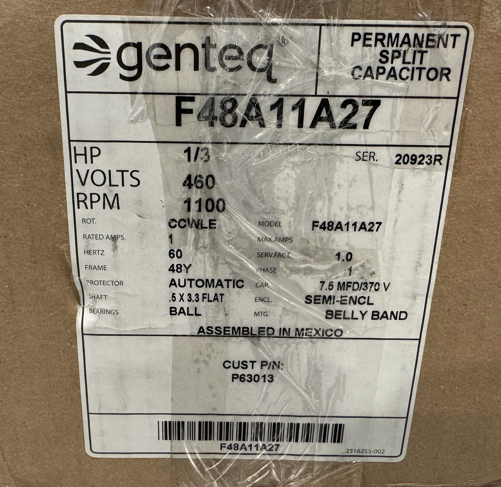 Genteq F48A11A27 Motor 1/3HP 460V 1100 RPM NEW! FREE SHIPPING!