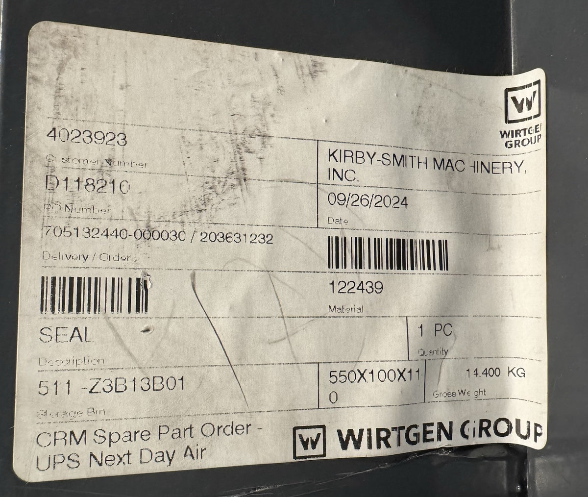 Wirtgen 4023923 Seal Bar D118210 3300019 4503724958 1600964031/420 NEW!