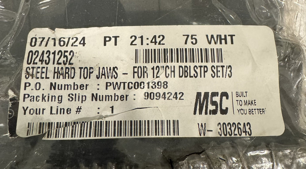 MSC 02431252 Hard Top Chuck Jaws For 12” CH DBLSTP 3 PACK BRAND NEW! SHIPS FREE!