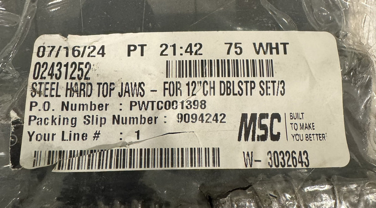 MSC 02431252 Hard Top Chuck Jaws For 12” CH DBLSTP 3 PACK BRAND NEW! SHIPS FREE!