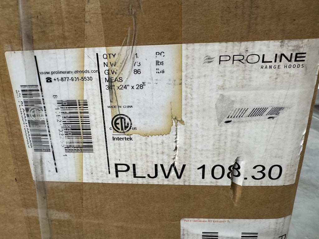 Pro Line PLJW 108.30 Under Cabinet Range Hood 30” 1000 CFM Stainless NEW! 